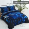 Blue Comforter Set King 7 Piece Bed in a Bag Blue Rose Comforter with Sheet Set Soft Micorfiber Reversible Bedding Set (1 Comforter,2 Pillow Shams,1 Flat Sheet,1 Fitted Sheet,2 Pillowcases)