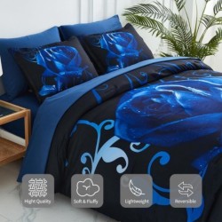 Blue Comforter Set King 7 Piece Bed in a Bag Blue Rose Comforter with Sheet Set Soft Micorfiber Reversible Bedding Set (1 Comforter,2 Pillow Shams,1 Flat Sheet,1 Fitted Sheet,2 Pillowcases)