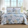 Autumn Dream Reversible Patchwork Bedspread Quilt Set 3 Pieces Coverlet Set,Blue White Rose Floral Bedspread, Queen Size