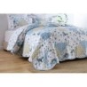 Autumn Dream Reversible Patchwork Bedspread Quilt Set 3 Pieces Coverlet Set,Blue White Rose Floral Bedspread, Queen Size