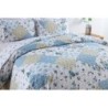 Autumn Dream Reversible Patchwork Bedspread Quilt Set 3 Pieces Coverlet Set,Blue White Rose Floral Bedspread, Queen Size