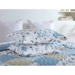 Autumn Dream Reversible Patchwork Bedspread Quilt Set 3 Pieces Coverlet Set,Blue White Rose Floral Bedspread, Queen Size