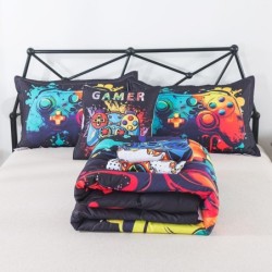 ADASMILE A & S Gamer Comforter Sets for Boys Teens 6 Pieces Gaming Bedding Set Full Size Colorful Video Game Gaming Comforter for Kids Gamer Bed in A Bag Comforter with Gamer Sheets Home Decor