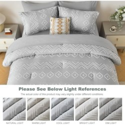 Newspin Twin Comforter Set, Grey Boho 5 Pieces Bed in a Bag, Cationic Dyeing Bed Set Jacquard Tufted Shabby Chic Bedding Set for All Season with Comforter, Sheets, Pillowcases & Shams