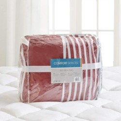 Comfort Spaces Comforter Sets with Sheets - Bed in a Bag 9 Pieces Teen Bedding Sets , Red and Grey Stripes Bedding Full, College Full Bed Set with 2 Side Pockets Bedroom Organizer