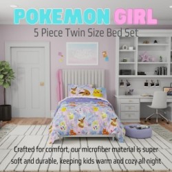 Franco Pokemon Girl Anime Kids Bedding Super Soft Comforter and Sheet Set with Sham, 5 Piece Twin Size, (Official Licensed Product)