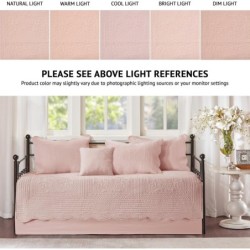 Madison Park Daybed Cover Set-Trendy Damask Quilting with Scalloped Edges All Season Luxury Bedding with Bedskirt, Matching Shams, Decorative Pillow, 75"x39", Tuscany Blush, 6 Piece