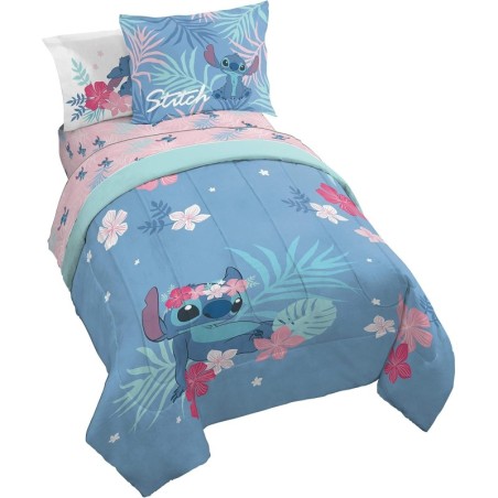 Jay Franco Disney Lilo & Stitch Paradise Dream 5 Piece Twin Bed Set - Includes Reversible Comforter & Sheet Set Bedding - Super Soft Fade Resistant Microfiber (Official Disney Product)