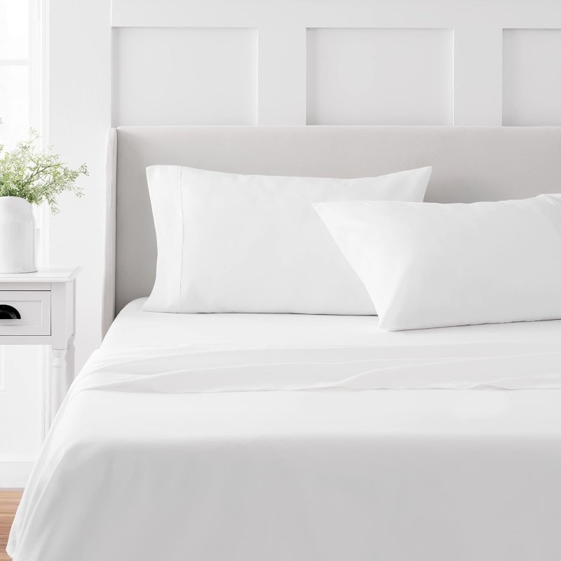 MARTHA STEWART 100% Cotton Queen Sheet Set - 4 Piece, Soft, Smooth, Durable, Easy Care, 16" Deep Pocket Sheets, Bedding Sheets, Sateen Sheet, 1 Flat, 1 Fitted, 2 Pillowcases, White