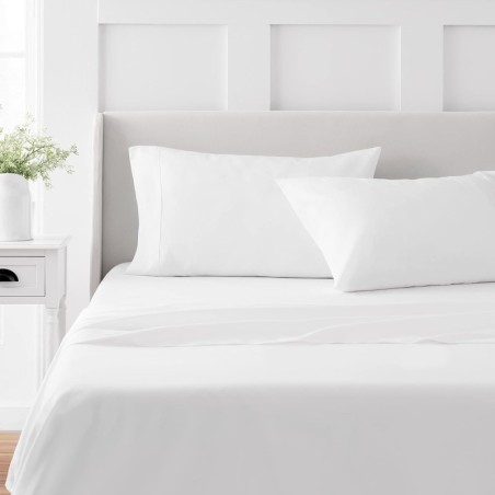 MARTHA STEWART 100% Cotton Queen Sheet Set - 4 Piece, Soft, Smooth, Durable, Easy Care, 16" Deep Pocket Sheets, Bedding Sheets, Sateen Sheet, 1 Flat, 1 Fitted, 2 Pillowcases, White