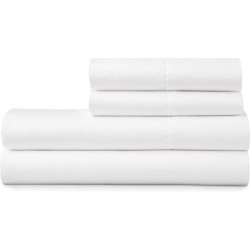 MARTHA STEWART 100% Cotton Queen Sheet Set - 4 Piece, Soft, Smooth, Durable, Easy Care, 16" Deep Pocket Sheets, Bedding Sheets, Sateen Sheet, 1 Flat, 1 Fitted, 2 Pillowcases, White