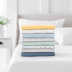 MARTHA STEWART 100% Cotton Queen Sheet Set - 4 Piece, Soft, Smooth, Durable, Easy Care, 16" Deep Pocket Sheets, Bedding Sheets, Sateen Sheet, 1 Flat, 1 Fitted, 2 Pillowcases, White