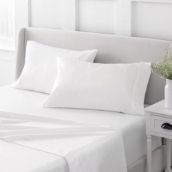 MARTHA STEWART 100% Cotton Queen Sheet Set - 4 Piece, Soft, Smooth, Durable, Easy Care, 16" Deep Pocket Sheets, Bedding Sheets, Sateen Sheet, 1 Flat, 1 Fitted, 2 Pillowcases, White