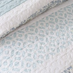 Madison Park 100% Cotton Quilt Set Floral Print, Double Sided Stitching, All Season, Lightweight Coverlet Shabby Chic Bedding Layer, Matching Shams, King/Cal King, Light Teal 6 Piece , Aqua