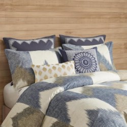 INK+IVY Queen Size Comforter Set, Cozy Cotton Comforter, All Season, Lightweight Comforter Queen Bed Set with 2 Matching Shams, Modern Cabin Lodge Ikat Chevron Design, Navy Full/Queen 3 Piece