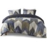 INK+IVY Queen Size Comforter Set, Cozy Cotton Comforter, All Season, Lightweight Comforter Queen Bed Set with 2 Matching Shams, Modern Cabin Lodge Ikat Chevron Design, Navy Full/Queen 3 Piece