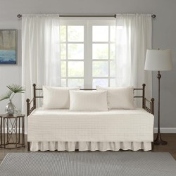 Comfort Spaces Daybed Cover - Luxe Double Sided-Quilting, All Season Cozy Bedding with Bedskirt, Matching Shams, Kienna Ivory 75"x39" 5 Piece