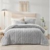 Cozy Bliss Fluffy Twin Size Comforter Set Light Grey, Jacquard Boho Texture Sherpa Bed Set, Ultra Soft Thick Bedding Set for Winter, 2 Pieces, 1 Fuzzy Comforter & 1 Pillow Shams