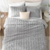 Cozy Bliss Fluffy Twin Size Comforter Set Light Grey, Jacquard Boho Texture Sherpa Bed Set, Ultra Soft Thick Bedding Set for Winter, 2 Pieces, 1 Fuzzy Comforter & 1 Pillow Shams