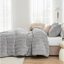 Cozy Bliss Fluffy Twin Size Comforter Set Light Grey, Jacquard Boho Texture Sherpa Bed Set, Ultra Soft Thick Bedding Set for Winter, 2 Pieces, 1 Fuzzy Comforter & 1 Pillow Shams