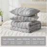 Cozy Bliss Fluffy Twin Size Comforter Set Light Grey, Jacquard Boho Texture Sherpa Bed Set, Ultra Soft Thick Bedding Set for Winter, 2 Pieces, 1 Fuzzy Comforter & 1 Pillow Shams