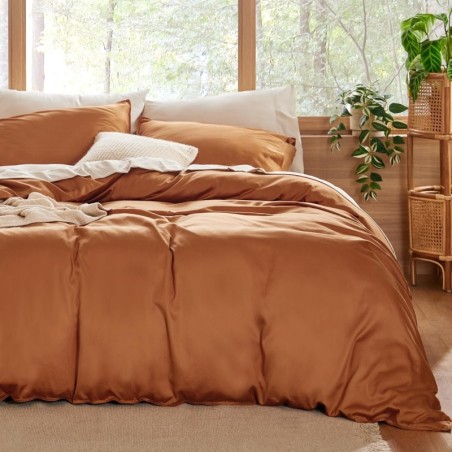 Bedsure Brushed Duvet Cover King Size - Soft and Breathable Eucalyptus Lyocell Cotton Hybrid Comforter Cover Set for Hot Sleeper - Hypoallergenic and Moisture Wicking, Cooling Bedding Set, Terracotta