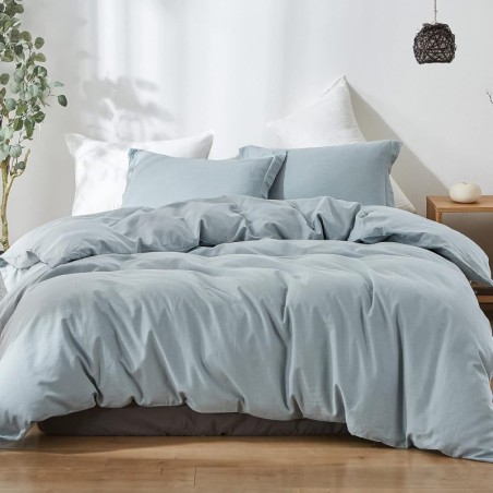 Simple&Opulence French Linen Duvet Cover Set 88" x 92"- 3 Pieces (1 Comforter Cover,2 Pillowcases)- Natural Flax Cotton Blend-Solid Color Breathable Farmhouse Bedding-Dusty Blue, Queen