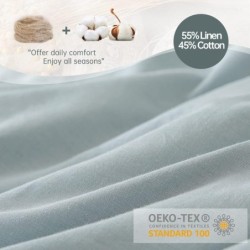 Simple&Opulence French Linen Duvet Cover Set 88" x 92"- 3 Pieces (1 Comforter Cover,2 Pillowcases)- Natural Flax Cotton Blend-Solid Color Breathable Farmhouse Bedding-Dusty Blue, Queen