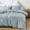 Simple&Opulence French Linen Duvet Cover Set 88" x 92"- 3 Pieces (1 Comforter Cover,2 Pillowcases)- Natural Flax Cotton Blend-Solid Color Breathable Farmhouse Bedding-Dusty Blue, Queen