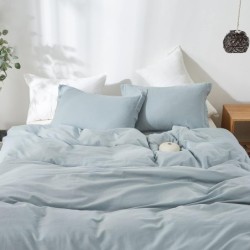 Simple&Opulence French Linen Duvet Cover Set 88" x 92"- 3 Pieces (1 Comforter Cover,2 Pillowcases)- Natural Flax Cotton Blend-Solid Color Breathable Farmhouse Bedding-Dusty Blue, Queen