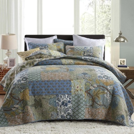 Secgo King Size Comforter Set- 100% Cotton Quilt King Size Set, Green, Sage bedspreads (96 * 108 Inch) with 2 Pillow Shams, Patchwork Reversible Lightweight Bedding