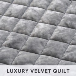 RECYCO Luxury Velvet Quilt Set King Size, Lightweight Velvet Comforter Set, Oversized Bedspread Coverlet Quilted Bedding Set, with 2 Matching Pillow Shams, for All Season, Gray