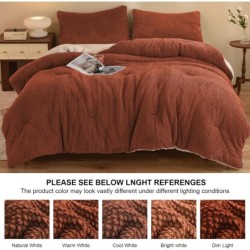 3D Jacquard Design Comforter Set, Ultra-Soft Warm King Size Sherpa Fur Plush 3-Pieces Sets Luxury Cozy Bedding with 2 Pillowcases (104"x90", Burnt Orange)