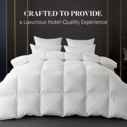 WhatsBedding Feather Comforter King Size, Filled with Feather and Down, All Season White Luxury Bed Comforter,Ultra Soft 100% Cotton Duvet Insert,106"x90"