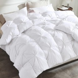 Alanzimo All Season Luxurious 50% White Goose Down Comforter Duvet Inserts Queen Size - Medium Warmth Ultra Soft 750 Fill Power White Bedding Comforter with 8 Tabs Baffle Box - 90x90 Pinch Pleat