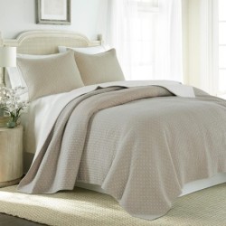 Levtex Home - Cross Stitch Taupe Quilt Set - King/Cal King Quilt + Two King Pillow Shams - Cross Stitched Pattern - Quilt Size (106x92in.) and Pillow Sham Size (36x20in.) - Reversible - Cotton Fabric