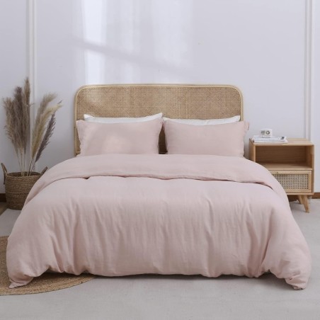 Simple&Opulence 100% Linen Duvet Cover Set 3pcs Basic Style Natural French Washed Flax Solid Color Soft Breathable Farmhouse Bedding with Button Closure - Blush Pink, King