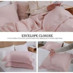 Simple&Opulence 100% Linen Duvet Cover Set 3pcs Basic Style Natural French Washed Flax Solid Color Soft Breathable Farmhouse Bedding with Button Closure - Blush Pink, King