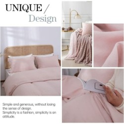 Simple&Opulence 100% Linen Duvet Cover Set 3pcs Basic Style Natural French Washed Flax Solid Color Soft Breathable Farmhouse Bedding with Button Closure - Blush Pink, King