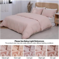 Simple&Opulence 100% Linen Duvet Cover Set 3pcs Basic Style Natural French Washed Flax Solid Color Soft Breathable Farmhouse Bedding with Button Closure - Blush Pink, King