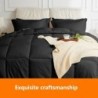 JOKOLO King Size Comforter Set - 3 Pieces, 1 Reversible Comforter and 2 Pillowcases,Soft Quilted Warm Fluffy Cooling Bedding for All Season,Black