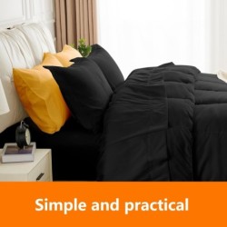 JOKOLO King Size Comforter Set - 3 Pieces, 1 Reversible Comforter and 2 Pillowcases,Soft Quilted Warm Fluffy Cooling Bedding for All Season,Black