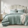 Green Waffle Weave Comforter Set Queen Size - Soft Green Textured Waffle Comforter, All Season Lightweight Breathable Bedding Set, 3 Pieces Including 1 Comforter and 2 Pillow Shams