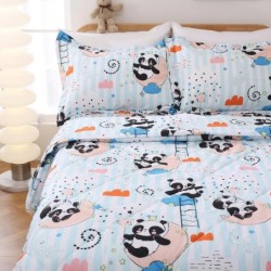 JSD Panda Kids Comforter Set Twin Size, 2 Piece Blue Moon Microfiber Comforter with Pillow Sham, Machine Washable