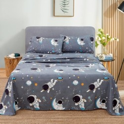 JSD Grey Astronaut Kids Sheet Set Twin Size, 3 Piece Boys Space Adventure Printed Microfiber Sheets Deep Pocket