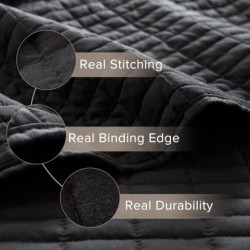 Comfort Spaces Kienna Quilt Set-Luxury Double Sided Stitching Design Summer Blanket, Lightweight, Soft, All Season Bedding Layer, Matching Sham, Black, Coverlet Twin/Twin XL(66"x90") 2 Piece