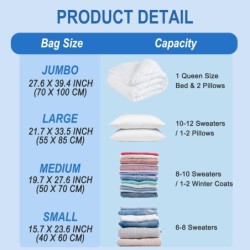 10 Pack Jumbo Vacuum Storage Bags with Hand Pump, 80% Space Saver Vacuum Seal Bags for Clothing, Vacuum Compression Bags for Travel Lugggage, Blankets, Comforters