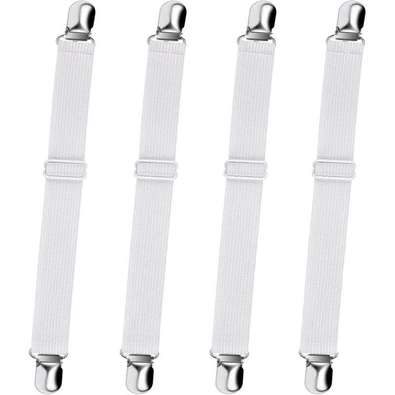 Bed Sheet Fasteners, Sopito 4pcs Adjustable Elastic Sheet Straps Heavy Duty Bed Sheet Grippers Suspenders for Mattresses Fitted Sheets Flat Sheets, White