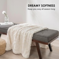 Bedsure Flauschige Kunstfell-¨¹berwurfdecke f¨¹r die Couch, gem¨¹tliche, dicke, warme Pl¨¹schdecke aus Kaninchen-Kunstfell f¨¹r den Winter, luxuri?se, weiche Decke als Geschenk f¨¹r M?dchen, Frauen, Elfenbein, 50 x 60 : K¨¹che, Haushalt & Wohnen