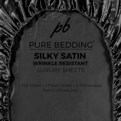 Satin Sheets Queen [4-Piece, Black] Hotel Luxury Silky Bed Sheets - Extra Soft 1800 Microfiber Sheet Set, Wrinkle, Fade, Stain Resistant - Deep Pocket Fitted Sheet, Flat Sheet, Pillow Cases